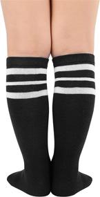 img 2 attached to Zando Kids Cotton Knee High Team Sport Socks with Three Stripes - Cute Tube Stocking for Boys and Girls Soccer Uniform