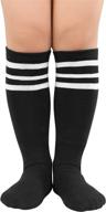 zando kids cotton knee high team sport socks with three stripes - cute tube stocking for boys and girls soccer uniform логотип