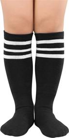 img 4 attached to Zando Kids Cotton Knee High Team Sport Socks with Three Stripes - Cute Tube Stocking for Boys and Girls Soccer Uniform