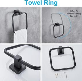 img 1 attached to 🛁 Hoomtaook 4-Piece Black Bathroom Hardware Set - Hand Towel Bar, Towel Ring, Toilet Paper Holder, Robe Clothes Hook - Stainless Steel Towel Rack, Wall Mounted - 24 inch - Bathroom Accessories Kit