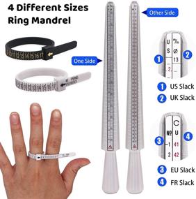 img 2 attached to 📿 Jewelry Tool Kit: 4PCS Finger Ring Sizer Measuring Tool Set with Aluminum Sizer Ring Mandrel, Finger Size Gauge, and Ring Sizer Belts (Alloy)