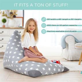 img 1 attached to 🧸 The Ultimate Stuffed Animal Storage Bean Bag Chair Cover: Premium Cotton Canvas, Extra Large Grey Star Design, Toy Organizer & Floor Lounger for Kids and Adults (Stuffing not included)