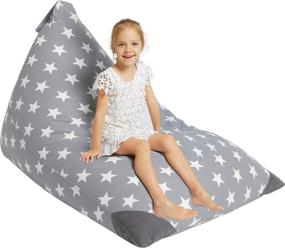 img 4 attached to 🧸 The Ultimate Stuffed Animal Storage Bean Bag Chair Cover: Premium Cotton Canvas, Extra Large Grey Star Design, Toy Organizer & Floor Lounger for Kids and Adults (Stuffing not included)