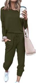 img 4 attached to 👚 PRETTYGARDEN Women's Solid Color Two Piece Sweatsuit Set – Long Sleeve Crewneck Pullover Tops and Long Pants Tracksuits