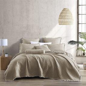 img 1 attached to Brielle Home Ravi Stone Washed Linen Euro Sham with Quilted Diamond Stitching - European Size