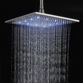 img 1 attached to 🚿 10 Inch LED Square Rain Shower Head - Stainless Steel Bathroom Bath Shower Over-Head Spray with Silicone Nozzle, Brushed Nickel Finish