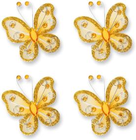 img 4 attached to 🦋 40-Pack Organza Butterflies: 2" Fabric Butterflies with Glittery Nylon Wings - Perfect for Wedding Decoration, Table Scatter, Scrapbooking, Crafts, and Card-Making (Gold)