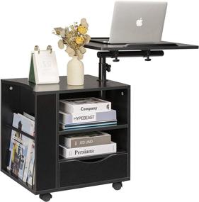 img 4 attached to SIDUCAL Adjustable & Swiel Wooden Nightstand with Drawers, Rolling Laptop Desk Computer Table, Black (Right Side) for Functional Bedside Use