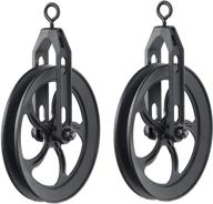 set of 2 frosty black vintage rustic industrial medium wheel farm pulley wall pendant lamps for customization логотип