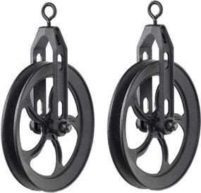 img 4 attached to Set of 2 Frosty Black Vintage Rustic Industrial Medium Wheel Farm Pulley Wall Pendant Lamps for Customization