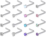 👃 d.bella 18g cz nose rings studs set - surgical stainless steel l shaped nose studs in silver for women, ideal for nose nostrial piercing jewelry, sizes 1.5mm, 2mm, 2.5mm, 3mm logo