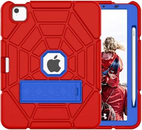 img 4 attached to Grifobes Kids iPad Air 4 Case, 10.9-inch iPad 2020 Heavy Duty Shockproof Rugged Cover with Built-in Apple Pencil Holder - Red, Blue, Blue