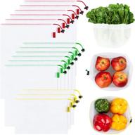 🌱 ecowaare set of 15 reusable mesh produce bags - eco-friendly & washable - see-through with colorful tare weight tags - 3 sizes - promotes sustainable shopping логотип