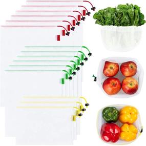 img 4 attached to 🌱 Ecowaare Set of 15 Reusable Mesh Produce Bags - Eco-Friendly & Washable - See-Through with Colorful Tare Weight Tags - 3 Sizes - Promotes Sustainable Shopping