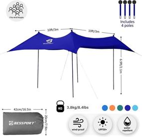 img 3 attached to 🏖️ Bessport Beach Tent Sun Shelter 10x10FT - UPF50+ UV Protection, Aluminum Poles, Ground Pegs: Ideal for Beach, Camping, Fishing, and Park Activities