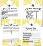 🐝 bumblebee baby shower game bundle: fun-filled activities for 25 guests - who knows mommy best, word scramble, baby name game, guess the price set - mama to bee gender reveal yellow (5x7 cards) by paper clever party logo