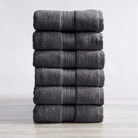 img 3 attached to Cooper Collection: 6-Pack Hand Towel Set. Absorbent 100% Cotton Hand Towels for Bathroom. Quick-Dry Dark Grey Hand Towels for Home.