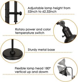 img 1 attached to Industrial Floor Lamp: Adjustable Height & Head, Rustic Style, 3 Color Temperature, Aged Black Finish - Perfect for Living Room, Bedroom, Office