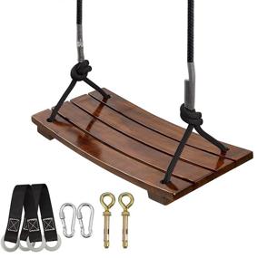 img 4 attached to PELLOR Wood Swing Seat for Adults and Kids - Carbonized Hanging Wood Tree Swing, Anticorrosive & Waterproof, 440lbs Load Capacity - Indoor Outdoor Backyard Play