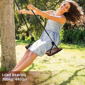 img 3 attached to PELLOR Wood Swing Seat for Adults and Kids - Carbonized Hanging Wood Tree Swing, Anticorrosive & Waterproof, 440lbs Load Capacity - Indoor Outdoor Backyard Play