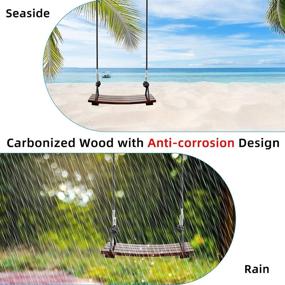 img 2 attached to PELLOR Wood Swing Seat for Adults and Kids - Carbonized Hanging Wood Tree Swing, Anticorrosive & Waterproof, 440lbs Load Capacity - Indoor Outdoor Backyard Play