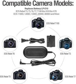 img 3 attached to 🔌 FlyHi ACK-E10 AC Power Adapter Charger Kit for Canon EOS Rebel T3, T5, T6, T7, T100 Kiss X50, X70 - Replacement for LP-E10