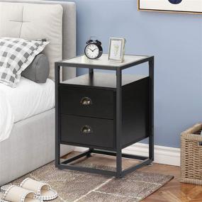 img 2 attached to 🌙 VECELO End Side Table: Tempered Glass Nightstand with 2 Drawers and Modern Shelf Decoration for Living Room and Bedroom - 1 Set, Black