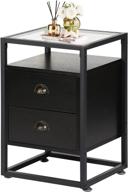 🌙 vecelo end side table: tempered glass nightstand with 2 drawers and modern shelf decoration for living room and bedroom - 1 set, black logo