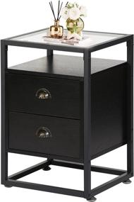 img 4 attached to 🌙 VECELO End Side Table: Tempered Glass Nightstand with 2 Drawers and Modern Shelf Decoration for Living Room and Bedroom - 1 Set, Black