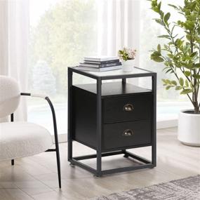 img 3 attached to 🌙 VECELO End Side Table: Tempered Glass Nightstand with 2 Drawers and Modern Shelf Decoration for Living Room and Bedroom - 1 Set, Black