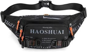 img 4 attached to 🎒 Black Outdoor Nylon Waist Bag - Unisex Fanny Pack for Travel, Sports, Hiking, Running – Slim Cell Phone Purse Wallet Hip Belt Pouch