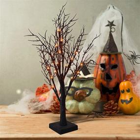 img 1 attached to 🎃 AlladinBox Halloween Tree: 24 Inch Glittered Black Spooky Tree with Orange Lights, Spider Web, and Spiders - Battery Powered Tabletop Tree Decoration for Halloween - Indoor/Outdoor Gift Package