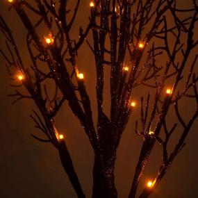 img 2 attached to 🎃 AlladinBox Halloween Tree: 24 Inch Glittered Black Spooky Tree with Orange Lights, Spider Web, and Spiders - Battery Powered Tabletop Tree Decoration for Halloween - Indoor/Outdoor Gift Package