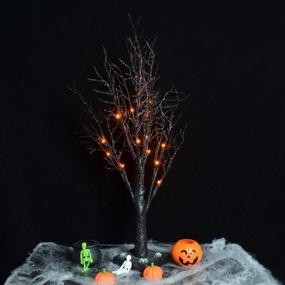 img 3 attached to 🎃 AlladinBox Halloween Tree: 24 Inch Glittered Black Spooky Tree with Orange Lights, Spider Web, and Spiders - Battery Powered Tabletop Tree Decoration for Halloween - Indoor/Outdoor Gift Package