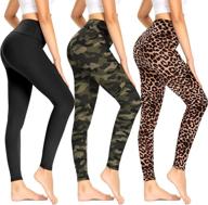 opuntia 3-pack leggings for women - high-waisted tummy control workout yoga pants, non-transparent running legging логотип