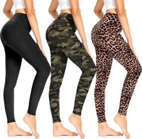 img 4 attached to Opuntia 3-Pack Leggings for Women - High-Waisted Tummy Control Workout Yoga Pants, Non-Transparent Running Legging