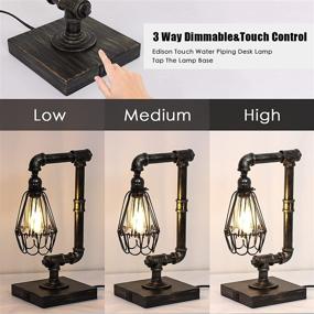 img 3 attached to FAGUANGAO Industrial Touch Control Table Lamp with 3-Way Dimmable Edison Bulb, USB Ports, and Stylish Steampunk Design - Perfect for Bedroom, Office, or Dining Room