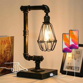 img 4 attached to FAGUANGAO Industrial Touch Control Table Lamp with 3-Way Dimmable Edison Bulb, USB Ports, and Stylish Steampunk Design - Perfect for Bedroom, Office, or Dining Room