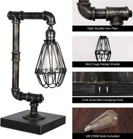 img 1 attached to FAGUANGAO Industrial Touch Control Table Lamp with 3-Way Dimmable Edison Bulb, USB Ports, and Stylish Steampunk Design - Perfect for Bedroom, Office, or Dining Room