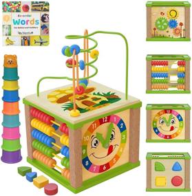 img 4 attached to 🧸 Wooden Kids Baby Activity Cube - Boys Gift Set 1-2 Year Old Boy Gifts Toys - Developmental Toddler Educational Learning Toys 12-18 Months - Bead Maze - First Birthday Gift