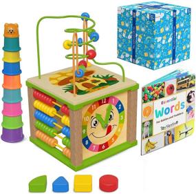img 1 attached to 🧸 Wooden Kids Baby Activity Cube - Boys Gift Set 1-2 Year Old Boy Gifts Toys - Developmental Toddler Educational Learning Toys 12-18 Months - Bead Maze - First Birthday Gift
