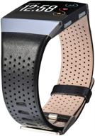 🎯 cagos genuine leather straps replacement wristbands for fitbit ionic smart watch - compatible with men and women, breathable bands (black, large size: 6.29''-8.66'') logo