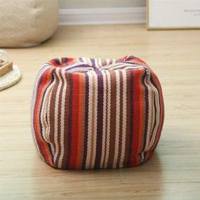 img 4 attached to 🪑 Esk Small Unstuffed Pouf Cover - Ottoman, Foot Stool, Foot Rest - Boho Cotton Linen Bean Bag Chair for Living Room, Bedroom - Home Decor - 15.7X15.7X9.84 Inch
