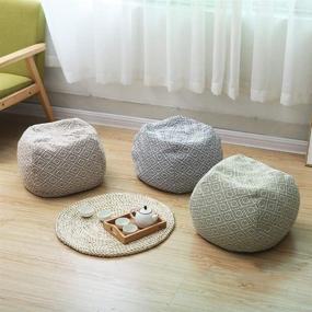 img 2 attached to 🪑 Esk Small Unstuffed Pouf Cover - Ottoman, Foot Stool, Foot Rest - Boho Cotton Linen Bean Bag Chair for Living Room, Bedroom - Home Decor - 15.7X15.7X9.84 Inch