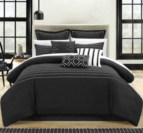 img 3 attached to 🛏️ Chic Home CS3962-AN Brenton Queen Comforter Set - Super Rich Microfiber, Stylish Stitch Embroidery, 9 Piece Set in Elegant Black