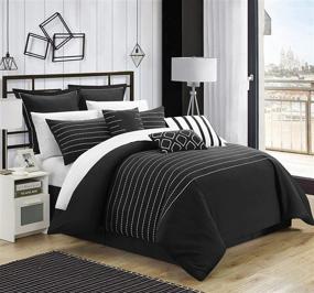 img 4 attached to 🛏️ Chic Home CS3962-AN Brenton Queen Comforter Set - Super Rich Microfiber, Stylish Stitch Embroidery, 9 Piece Set in Elegant Black