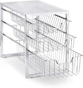 img 4 attached to Stackable Chrome 3-Tier Under Sink Organizer with Sliding Storage Drawer for Kitchen, Bathroom, and Office - Simplified Trending Cabinet Organizer