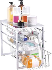 img 3 attached to Stackable Chrome 3-Tier Under Sink Organizer with Sliding Storage Drawer for Kitchen, Bathroom, and Office - Simplified Trending Cabinet Organizer