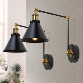 img 2 attached to 🔮 Classic Swing Arm Wall Sconces - Antique Brass and Black Finish (2 Pack) - LNC A03469