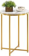 🌟 techmilly round end table with faux marble top and gold metal frame - modern sofa side table, tall coffee table for living room or bedroom logo